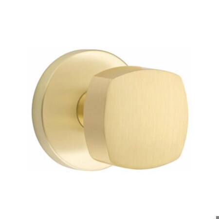 Emtek Freestone Knob 2-3/8 in Backset Privacy With Disk Rose for 1-1/4 in to 2 in Door Satin Brass Finish 5209FRKUS4
